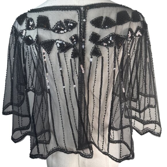 Black Sequin Mesh Geometric Shapes Cape Sheer Evening Wrap NWT - Picture 3 of 14
